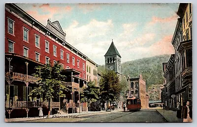 Mauch Chunk PA Pennsylvania Postcard American Hotel Street View Trolley Church • $5.95