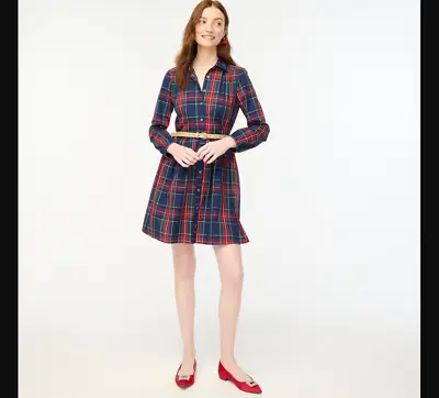 J Crew NEW NWT Womens 14 Red Plaid Collared Mini Shirtdress Button Front • $37.99