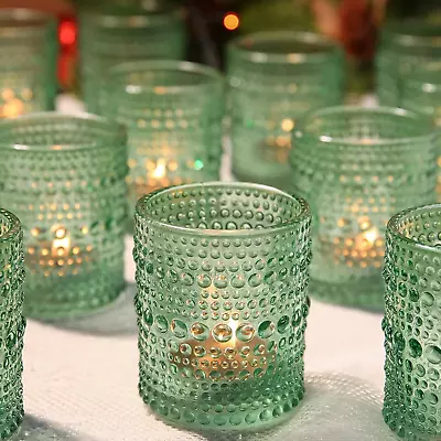 24 Pcs Green Votive Candle Holders - Glass Tea Lights Candle Holder In Bulk T • $33.83
