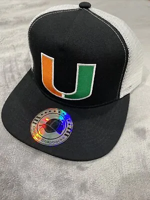 University Of Miami The U Hurricanes Embroidered Logo Black Trucker Hat Cap New • $22