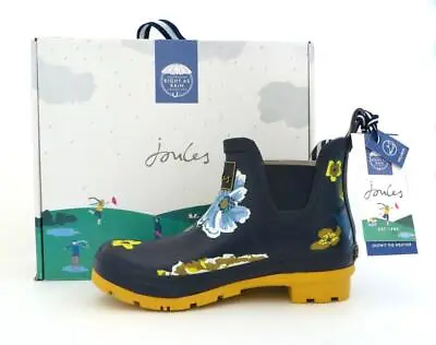 New NIB Joules Wellies Wellibob Navy Blue Gold Botanical Short Ankle Rain Boots • $44.99