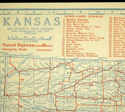 Vintage KANSAS Auto Trails Map Highway Old Original Dodge City Sunflower Trail • $16.96