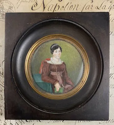 Antique French Napoleonic Era Portrait Miniature A Woman In Seed Pearl Tiara • $671.25