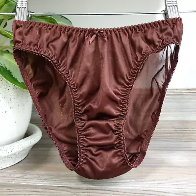 Double Nylon Gusset Panty Slippery Brown Bikini Sissy High Leg VTG Brief Size 5 • $29.27