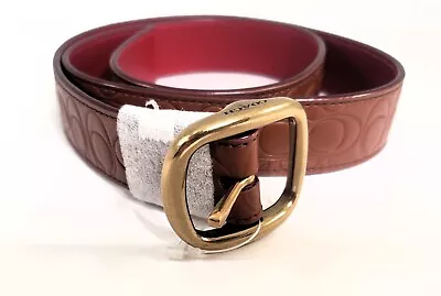 Men’s Coach Brown/Red Reversible Leather Belt Size 34 Brass Buckle 27293 NEW • $100