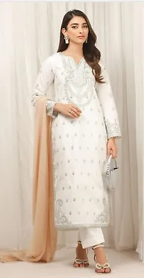 £65 • Buy Asim Jofa Original Stitched Embroidery Silver Work 3pcs Suit  M Available