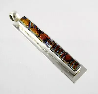 Mexico Sterling Silver Dichroic Art Glass Bar Pendant 925 16.6g 2.5 Inch Length • $45