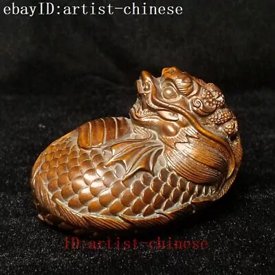 L 2.6 Inch Old Chinese Boxwood Hand Carved Dragon Statue Netsuke Collection Gift • £22.79