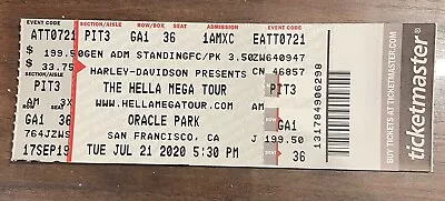 2020 GREEN DAY / WEEZER Hella Mega Tour Oracle Park SF 7/21/20 GA PIT Ticket • $10