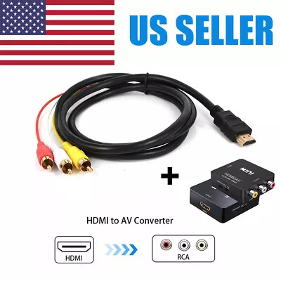 HDMI To RCA AV Adapter Converter Cable CVBS 3RCA 1080P Composite Video Audio • $9.99