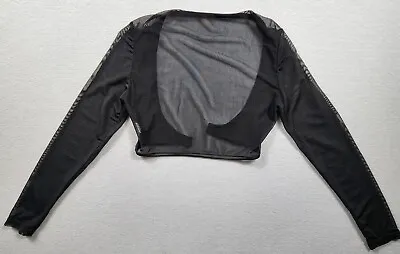 Juniors Sheer Mesh Bolero Shrug Jacket Cardigan 3/4 Sleeve Size Large Black • $13.30