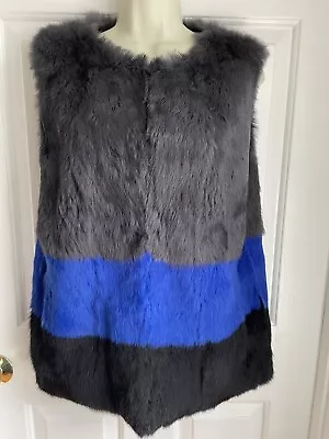 Jocelyn M Genuine Rabbit Fur Vest Grey Black Royal Blue Colorblock • $125.95