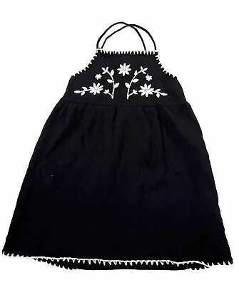 Girls Zara Knitted Black Dress With White Thread Embroidery Size 2-3 Years • £0.99