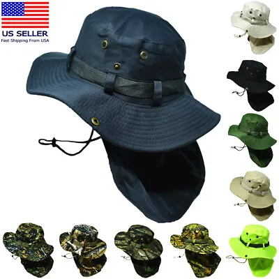 Mens Womens Summer Bucket Boonie Hat Neck Cover Flap Sun Wide Brim Outdoor Cap • $19.99