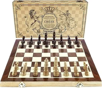 AMEROUS Chess Set 15 X15  Folding Magnetic Wooden Standard Chess Game Board ... • $37.26