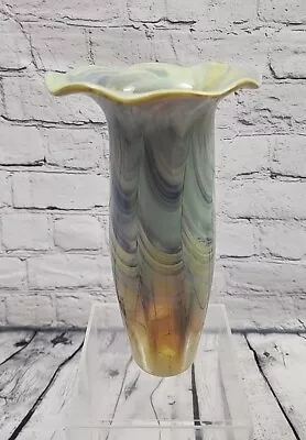 VTG Art Vase Phoenician Style Spun Studio Art Glass Iridescent Signed By Artist • $59.95