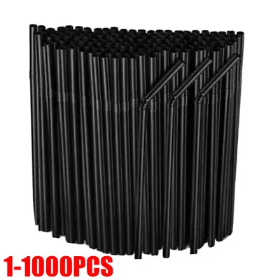1-1000X Plastic Flexible Straws Bendy Black Recyclable Drinking Cocktail Straws~ • £1.99