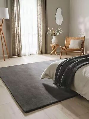 Hand Tufted Rugs Modern Custom Wool Rugs Solid Area Rugs For Bedroom Gray Rugs • $426