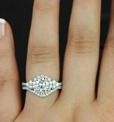 2.25Ct White Round Moissanite Engagement 14K White Gold Bridal Set Ring Size 8 • $226.84