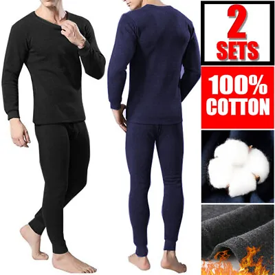 2 Set Mens Winter Fleece 100% Cotton Thermal Long Johns Top Bottom Underwear Set • $25.99