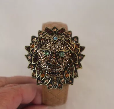 Heidi Daus Crystal Covered Lion Watch Bling Of The Jungle Leather Band • $100