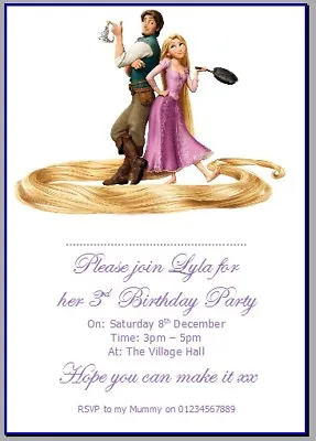 Personalised Photo Paper Card Party Invites Invitations DISNEY TANGLED RAPUNZEL • £3.99