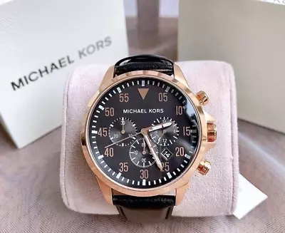 Michael Kors Men's Chronograph Gage Brown Leather Strap Watch MK8535 • $93.60