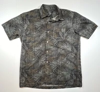 Van Heusen Button Shirt Short Sleeve Mens Size Medium (15-151/2) Black Palm Leaf • $19.95