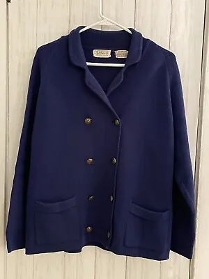 VTG 60s B. ALTMAN Navy Blue Long Sleeve Knit Double Breasted Sweater Jacket • $22