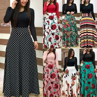 Womens Long Sleeve Boho Floral Maxi Dress Casual Party Cocktail Splice Dress US • $26.91