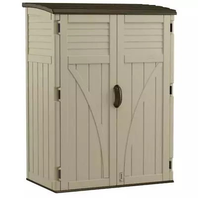 Suncast Vertical Storage Shed Lockable Door Handles 3-Shelves Outdoor Brown Tan • $580.40