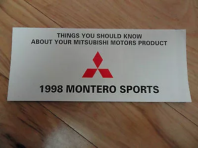 1998 Mitsubishi Montero Sport   Quick Reference Guide  Owner's Manual SUPPLEMENT • $9.95