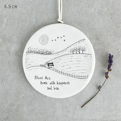 Porcelain Round Hanger - Bless This Home | East Of India New House Hanging Gift • £6.95