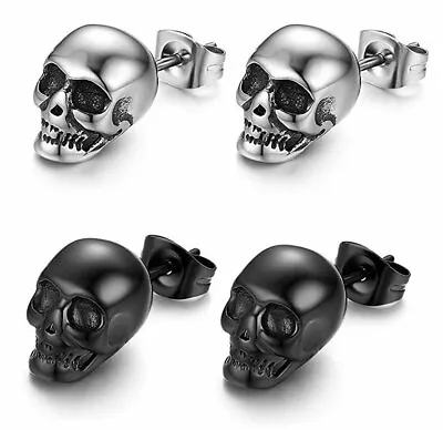 2 Pairs Punk Mens Stainless Steel Stud Skull Earrings Rock Ear Studs Piercing • $14.99