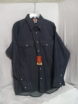 Vintage Red Kap Dark Blue Denim Pearl Snap Western Cowboy Shirt Size L-rg Nwt • $34.77