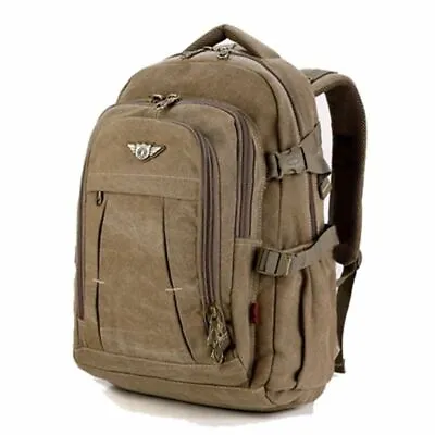 Vintage Military Men Backpack Canvas Zipper Closure Travel Rucksack Bag • $79.78