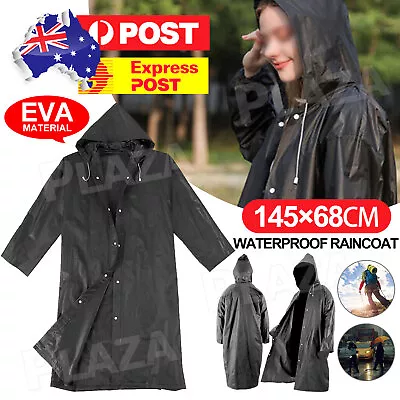 Men Waterproof Long Raincoat Rain Coat Black Hooded Trench Jacket Outdoor Hiking • $6.95
