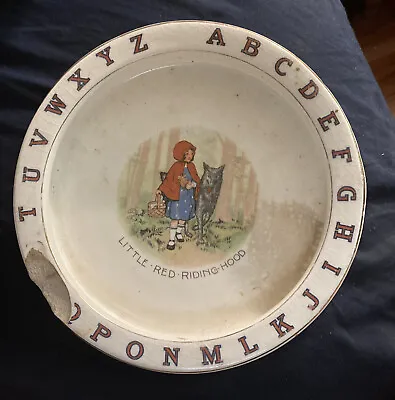 Antique Ceramic Children's Baby Warming Plates Dishes Alphabet Nursery Rhymes • £23.75
