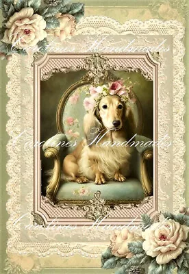 Victorian Dachshund & Roses Reprouction Cotton Fabric Quilt Block Multi-size • $12.50