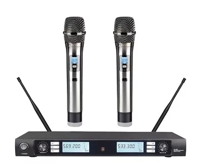  Dual Channel Wireless Handheld Microphone System Vocal Church Cordless Mic Set • $179