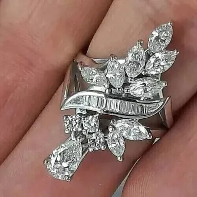 2Ct Marquise Cut Lab Created Diamond Cocktail Wedding Ring 14K White Gold Plated • $189.99