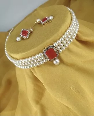 $11.39 • Buy Bollywood Indian Pearl Gold Choker Bridal Fashion Jewelry Necklace Earring Set