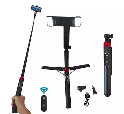 60  Selfie Stick Tripod Stand USB Rechargable Wireless Remote And 2 Side Lights • $23.99