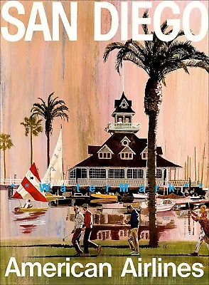$21.58 • Buy San Diego 1970 California American Air Vintage Poster Print Travel Sailing 