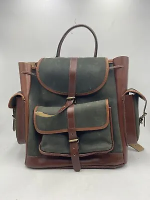 Vintage Orvis Style Men’s Green/Brown Leather Backpack Rucksack • $70