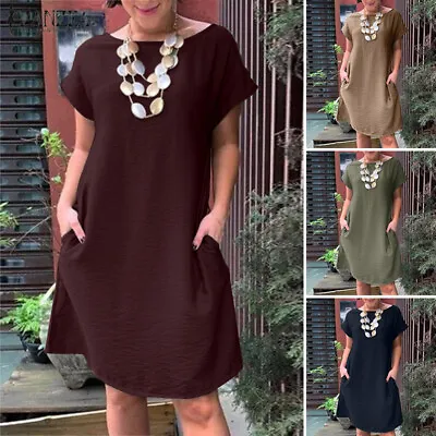 $22.88 • Buy ZANZEA Womens Short Sleeve Mini Dress Casual Party Cocktail Mini Shift Dress HOT