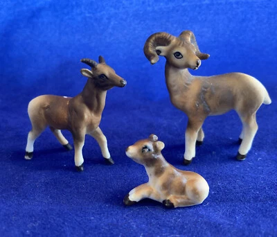 $9.90 • Buy Vint 1960s Lot 3 Tiny Miniature Bone China Japan Figurine Big Horn Sheep Mt Goat