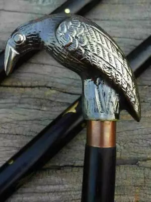 $27.33 • Buy Vintage Brass Walking Nautical Victorian Brass Wooden Cane Stick Raven Handle 