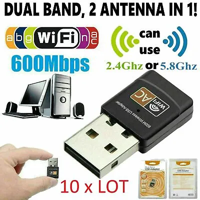 Lot Of 10 X AC600 Mbps Dual Band 2.4/5Ghz Wireless USB Mini WiFi Network 802.11 • $44.88