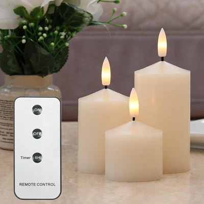 £12.99 • Buy 3 PACK | Authentic Flame Mini Battery Flickering LED Wax Candles | Ivory Glass